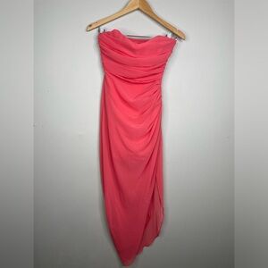 NWT Zara Sz XS strapless peach ruched cocktail fitted midi formal dress *Flaw
